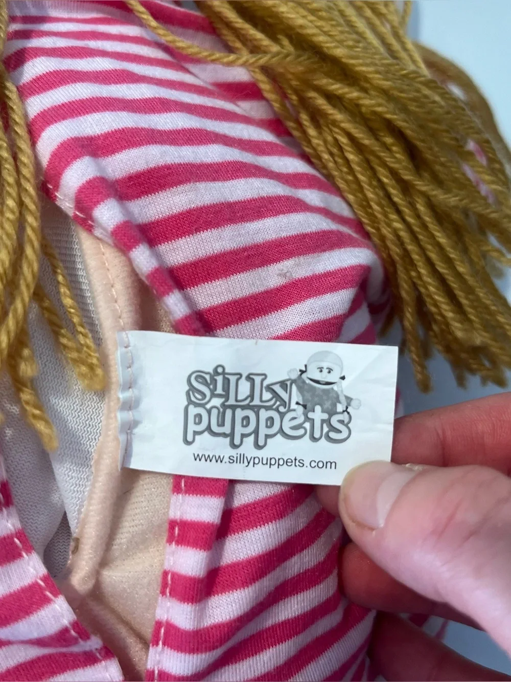 SILLY PUPPETS Girl Hand Puppet - Clothes Blonde Hair Green Eyes Pretend Play